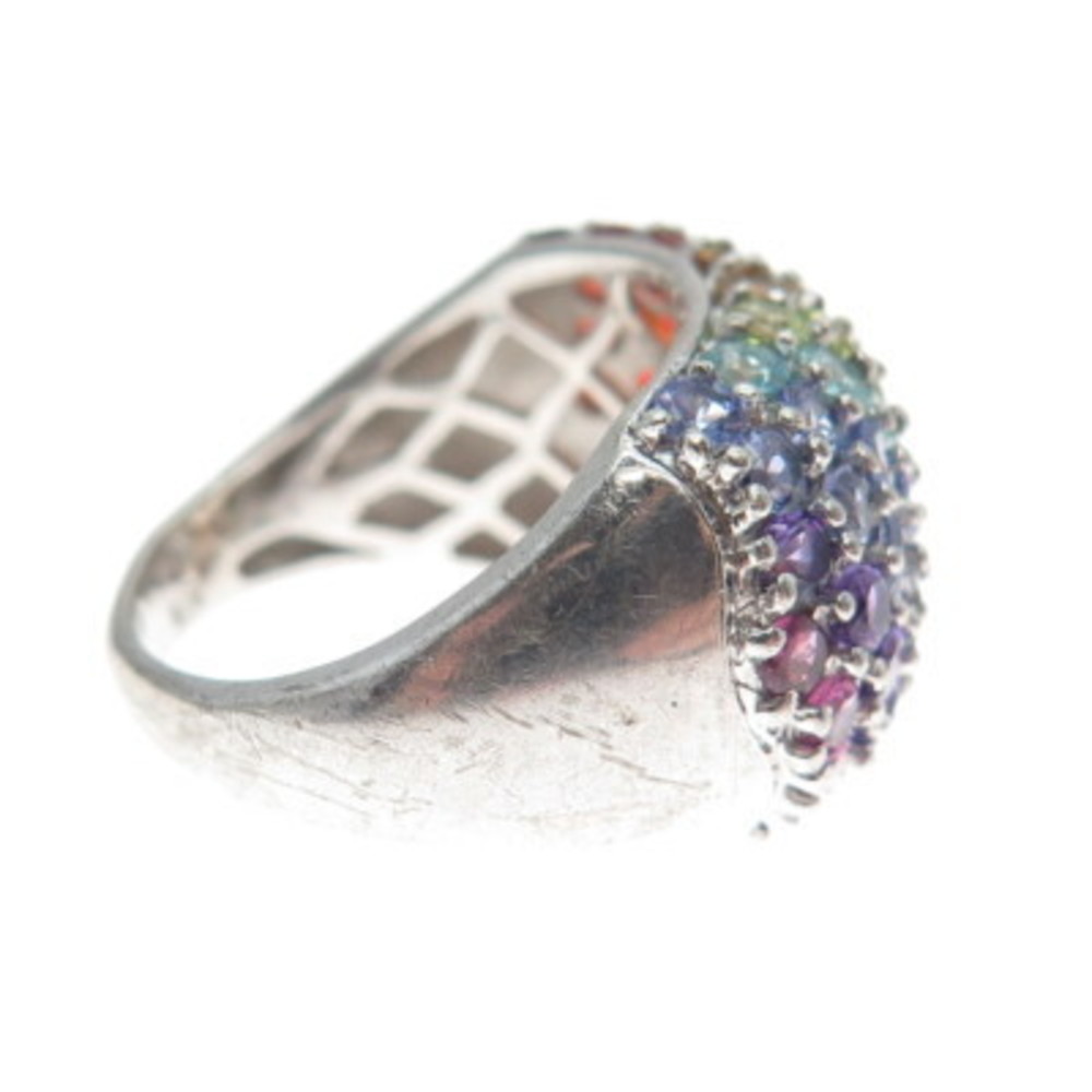 CHUCK CLEMENCY 925 Sterling Silver Real Round-Cut Multi-Color Gem Ring Size 8.25 - Picture 4 of 9